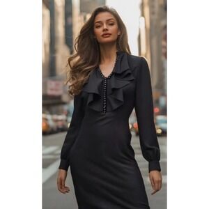 Twenty8Twelve Holly Dress Size 2 XS Black Ruffle V-Neck Buttons Long Sleeve EUC